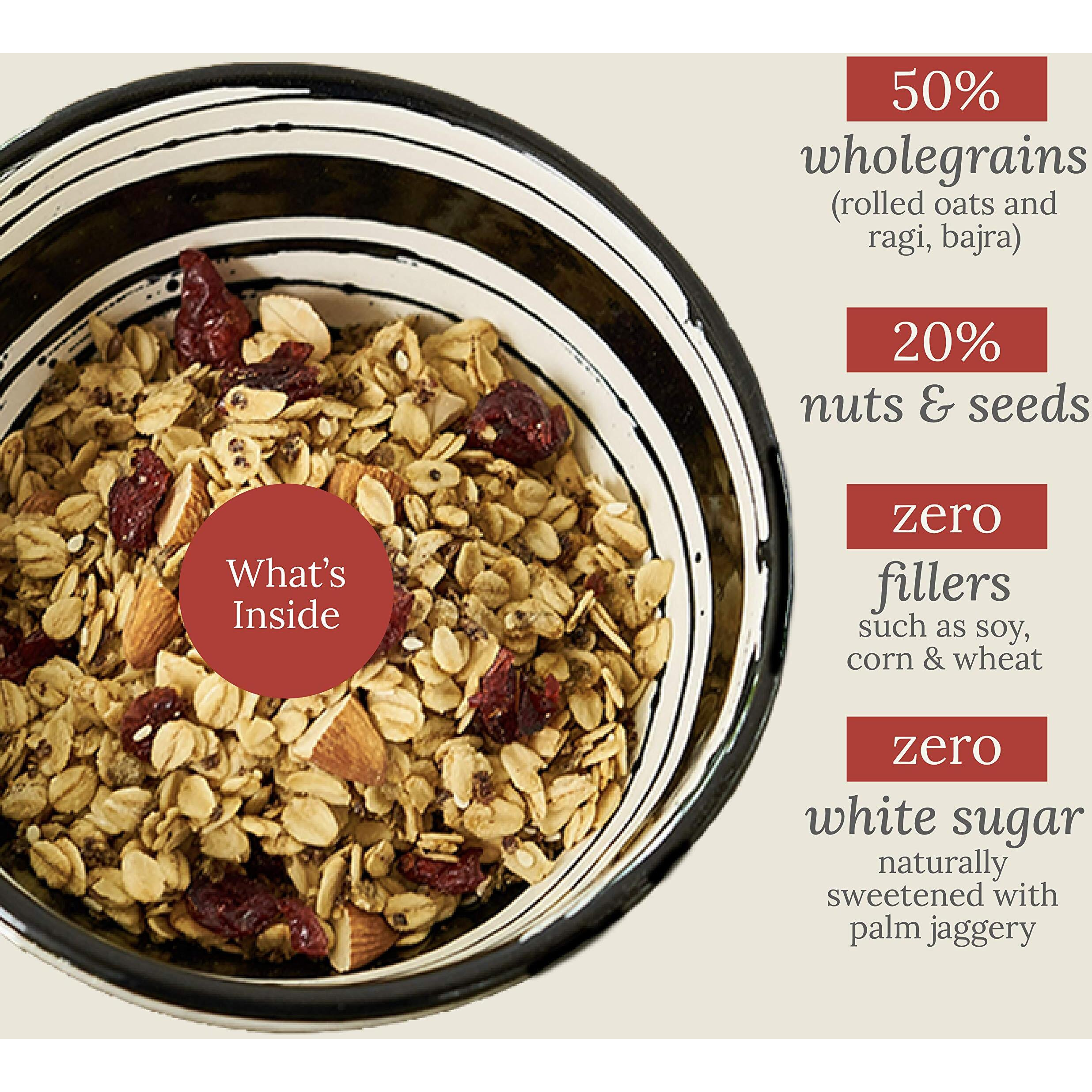 Wingreens Harvest Toasted Millet Muesli 250 g, Cranberry & Almond, Natural, Breakfast Cereal, Healthy Gluten-Free Cereals with Whole Grains, Dried Fruits, Nuts and Seeds, No Artificial Preservatives