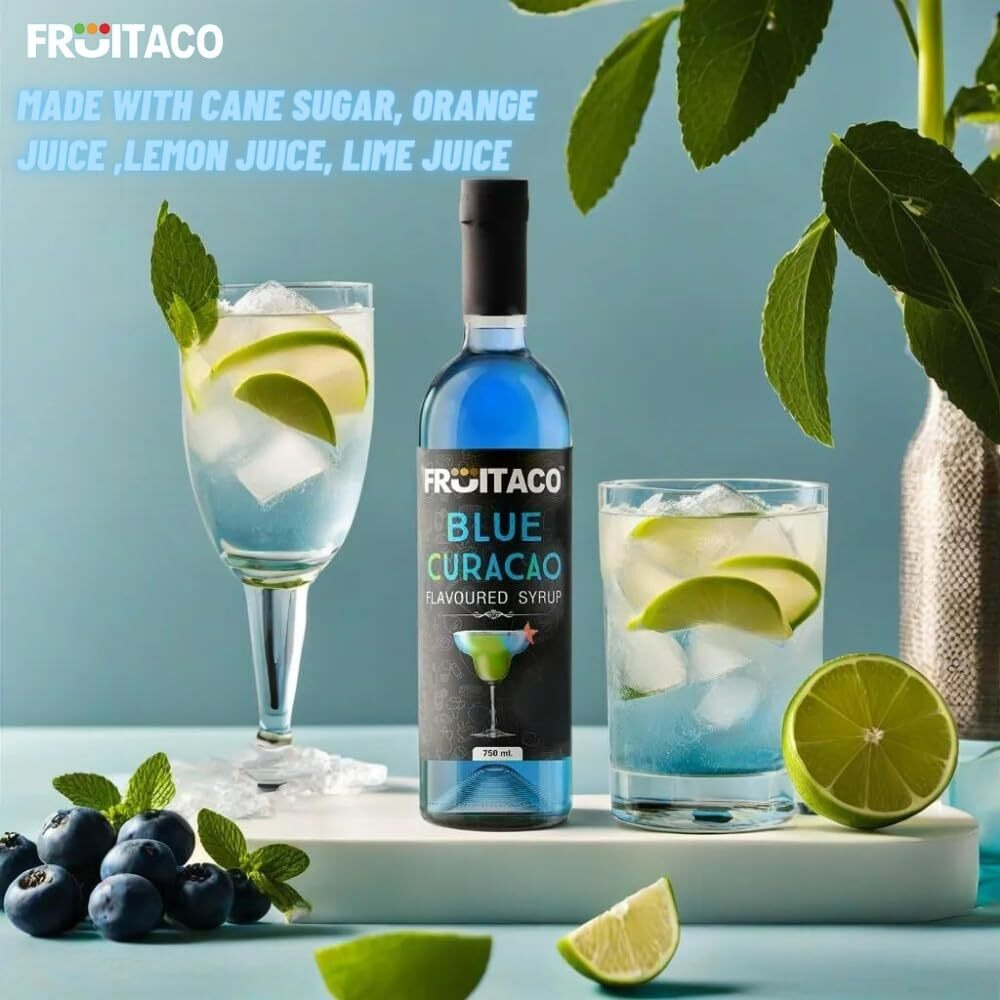 Fruitaco Blue Curacao Liquid Syrup Grenadine Green Mint Mojito Mint - Mocktail Syrup, Cocktail Mix, Cocktail Syrup Mojito Syrup Perfect For Mocktails&Cocktails,Mint Syrup Flavor Pack Of 4 (375 Ml)