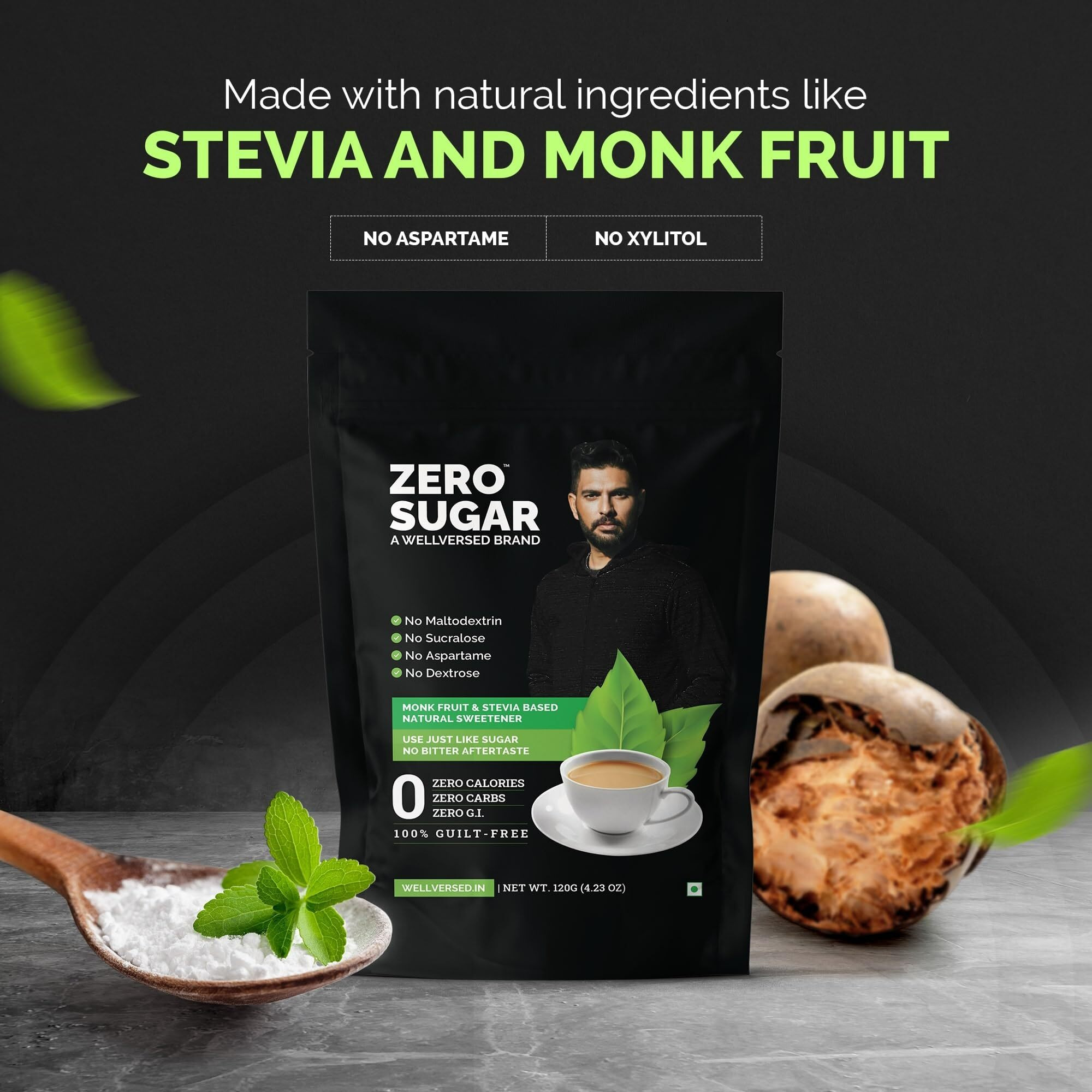 Ketofy Zero Sugar (120g) |Stevia and Monk Fruit Sweetener | No Maltodextrin, No Aspartame | No Bitter Aftertaste | Sugar Free | Tastes Just Like Sugar | Ultra Low GI Keto Sweetener | Natural Sweetener