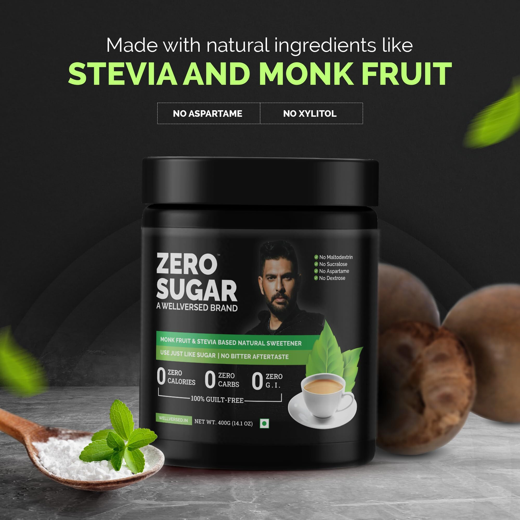 KETOFY Zero Sugar (400G)|Stevia&Monk Fruit Sweetener|No Maltodextrin,No Aspartame|No Bitter Aftertaste|Sugar Free|Tastes Just Like Sugar|Ultra Low Gi Keto Sweetener|Natural Sweetener