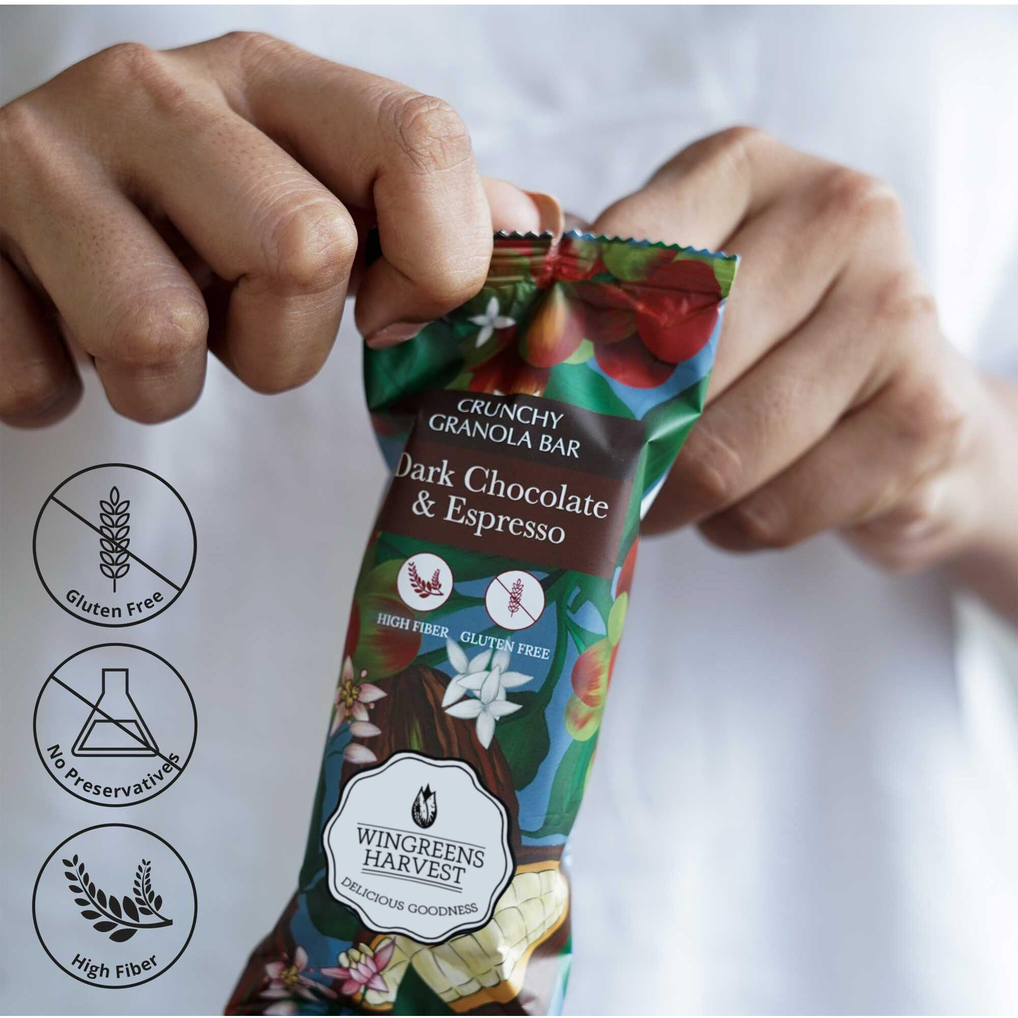 Wingreens Harvest Crunchy Multigrain Granola Bars - Dark Chocolate and Espresso, 240 Grams (40 Grams x 6 Bars)