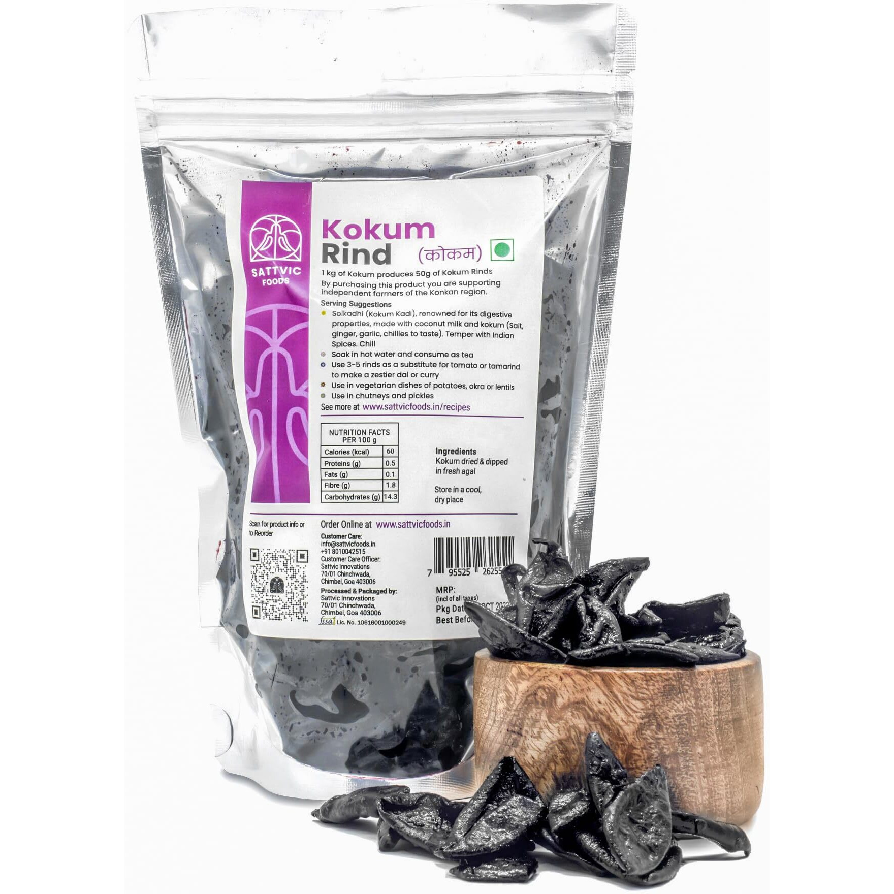 Sattvic Foods Kokum Rinds (250 g) from Farmers of Sindhudurg, Kokum is Rich in Vitamin C & Good for Digestion - Use in Curries, Juices, Syrups