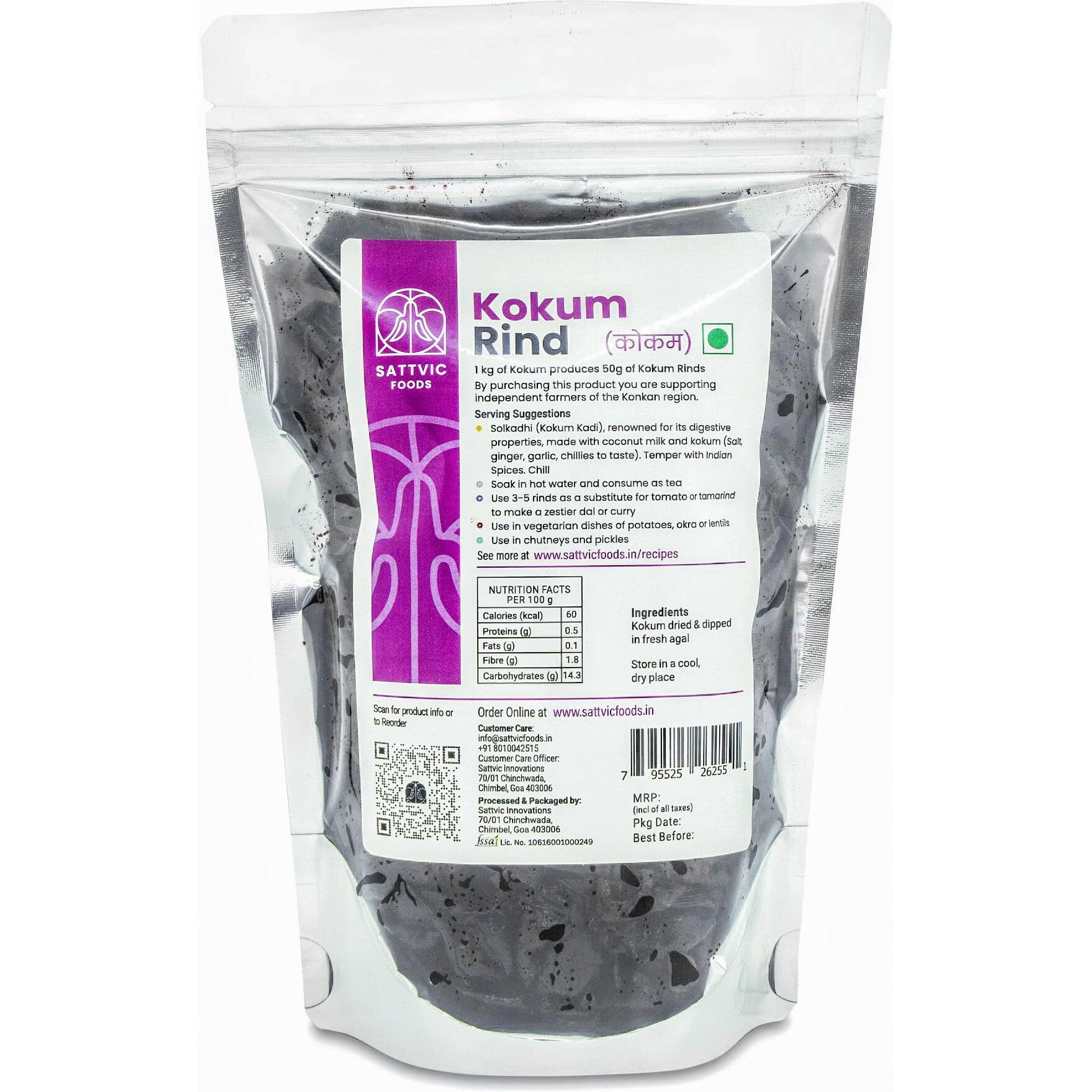 Sattvic Foods Kokum Rinds (250 g) from Farmers of Sindhudurg, Kokum is Rich in Vitamin C & Good for Digestion - Use in Curries, Juices, Syrups