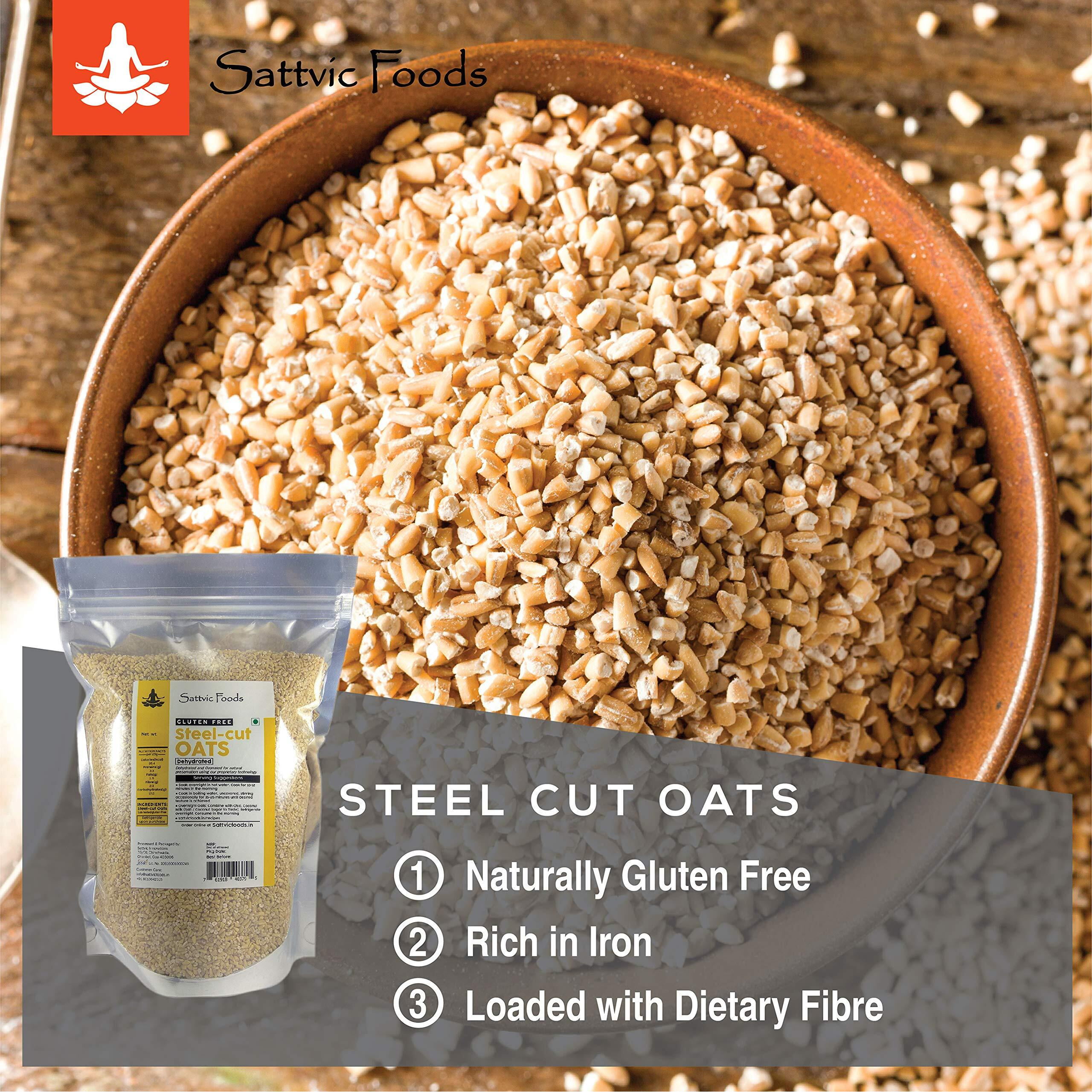 Sattvic Foods Steel Cut Oats (500 g) Scottish Oatmeal, Wholesome Breakfast Cereal - Gluten-Free & NON-GMO | High in Dietary Fibre & Protein | Make Porridge, Baked Goodies