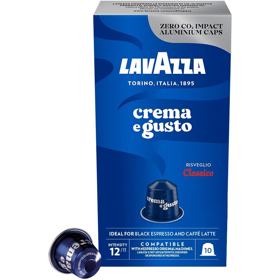 Lavazza Crema E Gusto Classico, Aluminium Nespresso Compatible Coffee Capsules | Pack Of 10 | Intensity 12 | 57 Gram