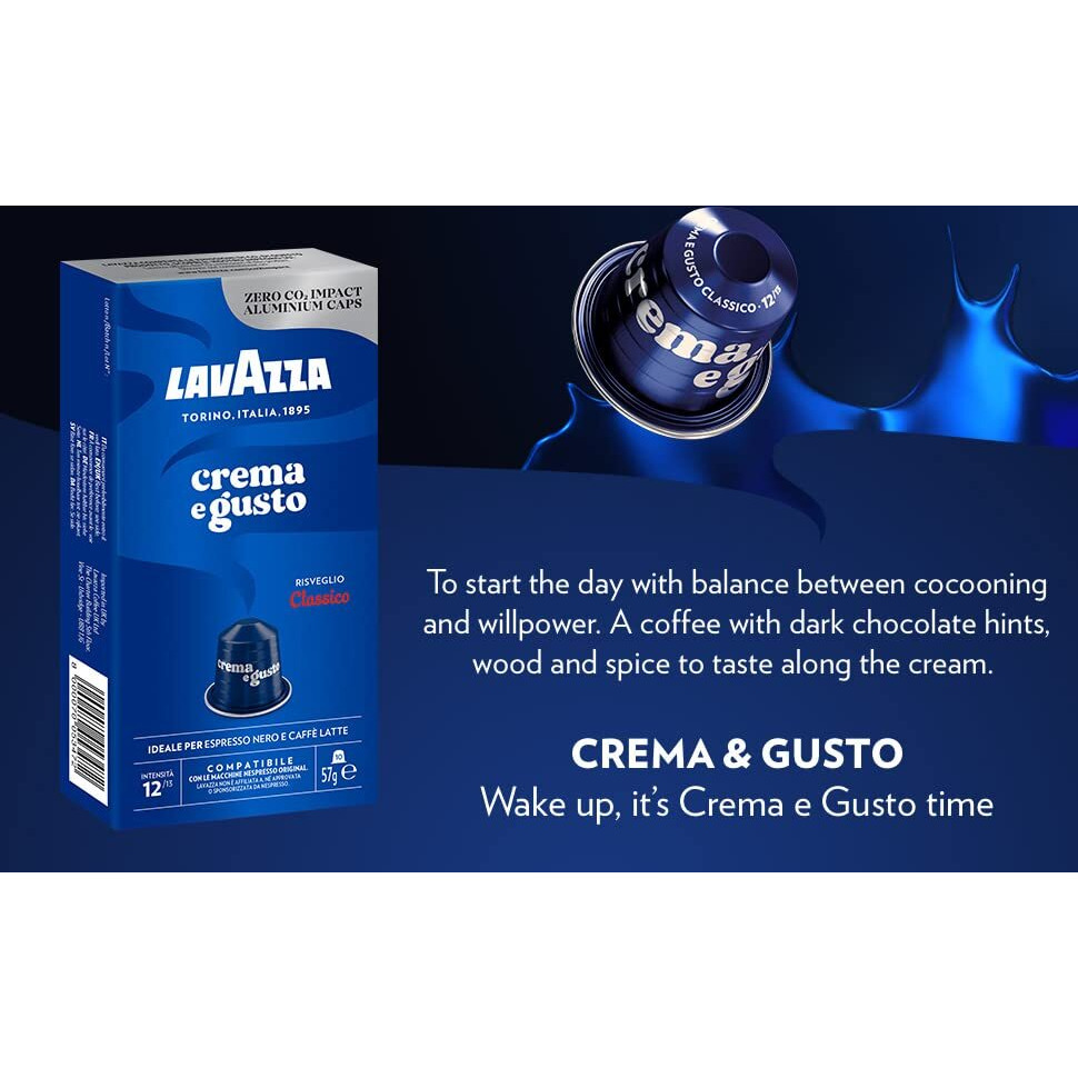 Lavazza Crema E Gusto Classico, Aluminium Nespresso Compatible Coffee Capsules | Pack Of 10 | Intensity 12 | 57 Gram