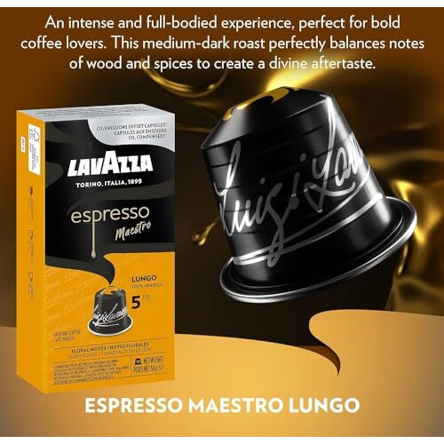Lavazza Espresso Maestro Intenso, Aluminium Nespresso Compatible Coffee Capsules | Pack Of 10 | Intensity 11 | 57 Gram