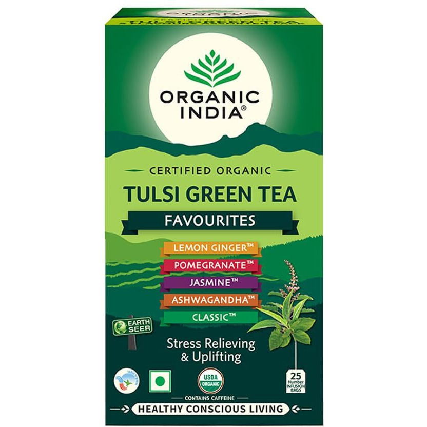 ORGANIC INDIA Tulsi Green Tea Favourites Pack 25 Teabags,200 Grams