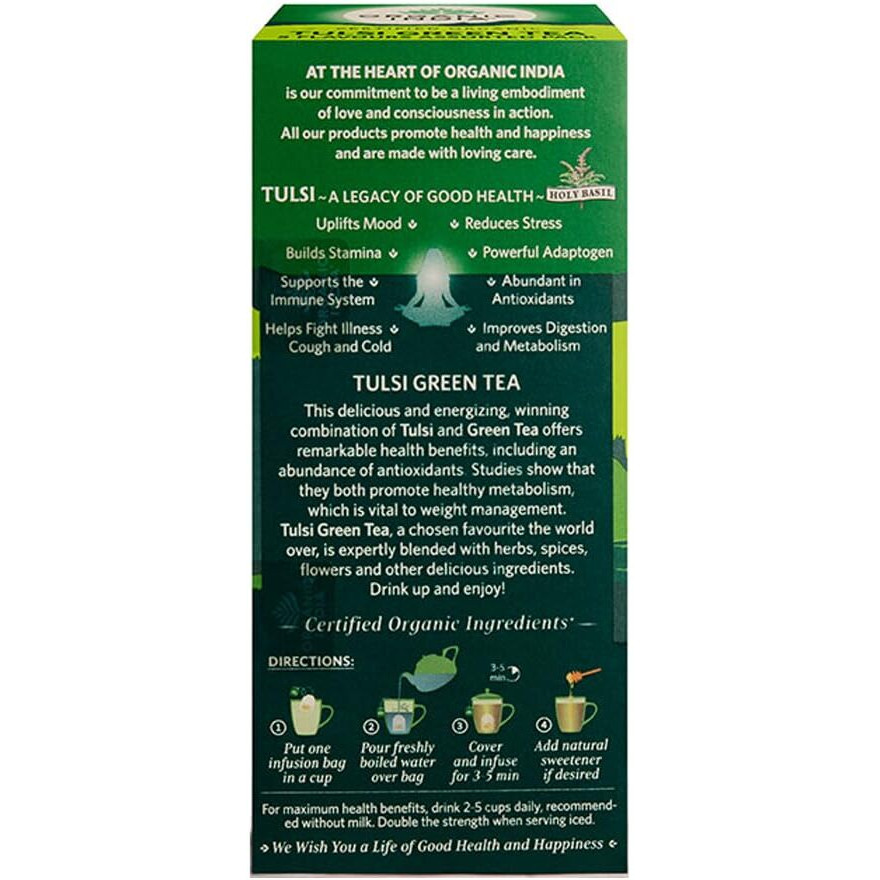ORGANIC INDIA Tulsi Green Tea Favourites Pack 25 Teabags,200 Grams