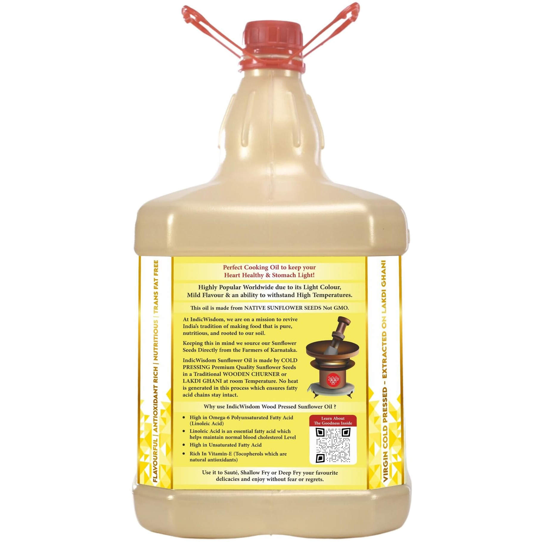 IndicWisdom Wood Pressed Sunflower Oil 5 liter (Cold Pressed Sunflower Oil - Extracted on Wooden Churner)