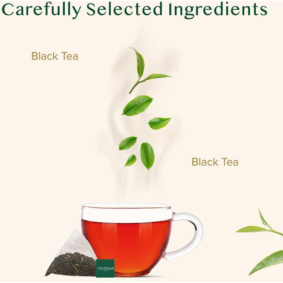 VAHDAM, English Breakfast Black Tea Bags (15 Count) High Caffeine, Gluten Free | Individually Wrapped Pyramid Tea Bags | Strong, Robust & Flavoury | Direct from Source
