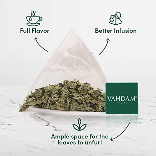 VAHDAM, Mint Green Tea Bags (15 Count) Low Caffeine, Non-GMO, Gluten-Free, Naturally High Grown | Individually Wrapped Pyramid Tea Bags | Direct from Source