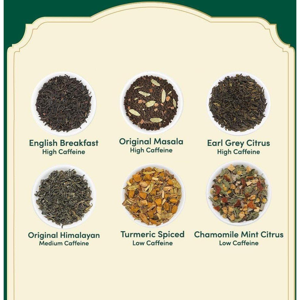 VAHDAM, Founders Select - Assorted Tea Sampler Gift Set - 6 Tea Flavors, 36 Individually Wrapped Pyramid Tea Bags - Black Tea, Green Tea, Chai Tea | Tea Gift Sets, Tea Bags Variety Pack