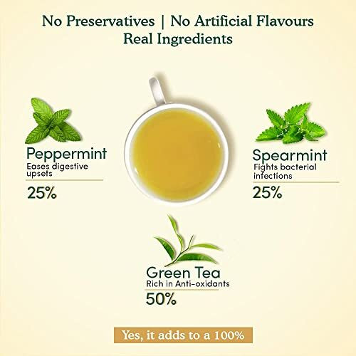 VAHDAM, Mint Green Tea Bags (50 Count) Low Caffeine, Non-GMO, Gluten-Free, Naturally High Grown | Whole Loose Leaf Tea Bags | Resealable Ziplock Pouch