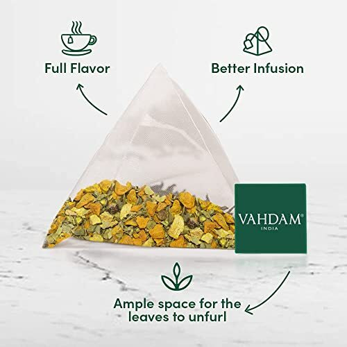 VAHDAM, Turmeric Ginger Tea Bags (50 Herbal Tea Bags) Caffeine Free, Non GMO, Gluten Free | 100% Pure Turmeric Tea with Ginger - Savory & Spicy | Plant based Pyramid Tea Bags | Direct from Source