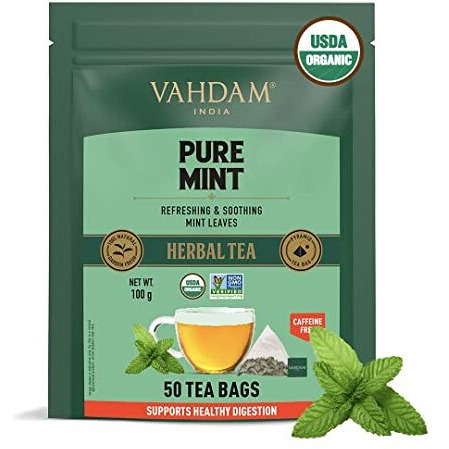 VAHDAM, Pure Mint Herbal Tea Bags (50 Count) Caffeine Free, Non-GMO, Gluten-Free | 100% Pure Herbal Tisane - Sweet & Minty | Whole Loose-Leaf Tea Bags | Resealable Ziplock Pouch