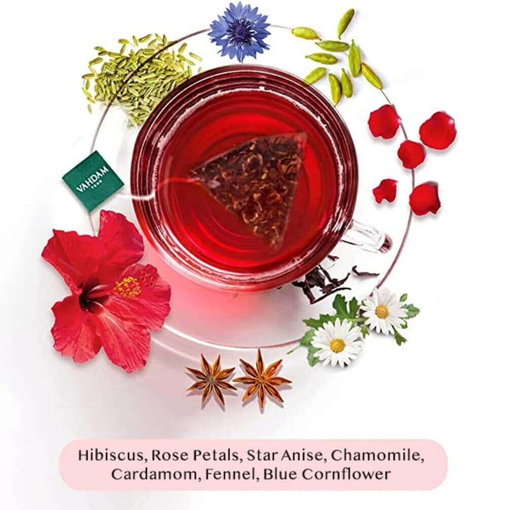 VAHDAM, Hibiscus Flowers Herbal Tea Bags (50 Count) Caffeine Free, Non-GMO, Gluten Free Hibiscus Tea | Floral Flavor Tisane - Hibiscus Rose Petals & Exotic Spices | Resealable Ziplock Pouch