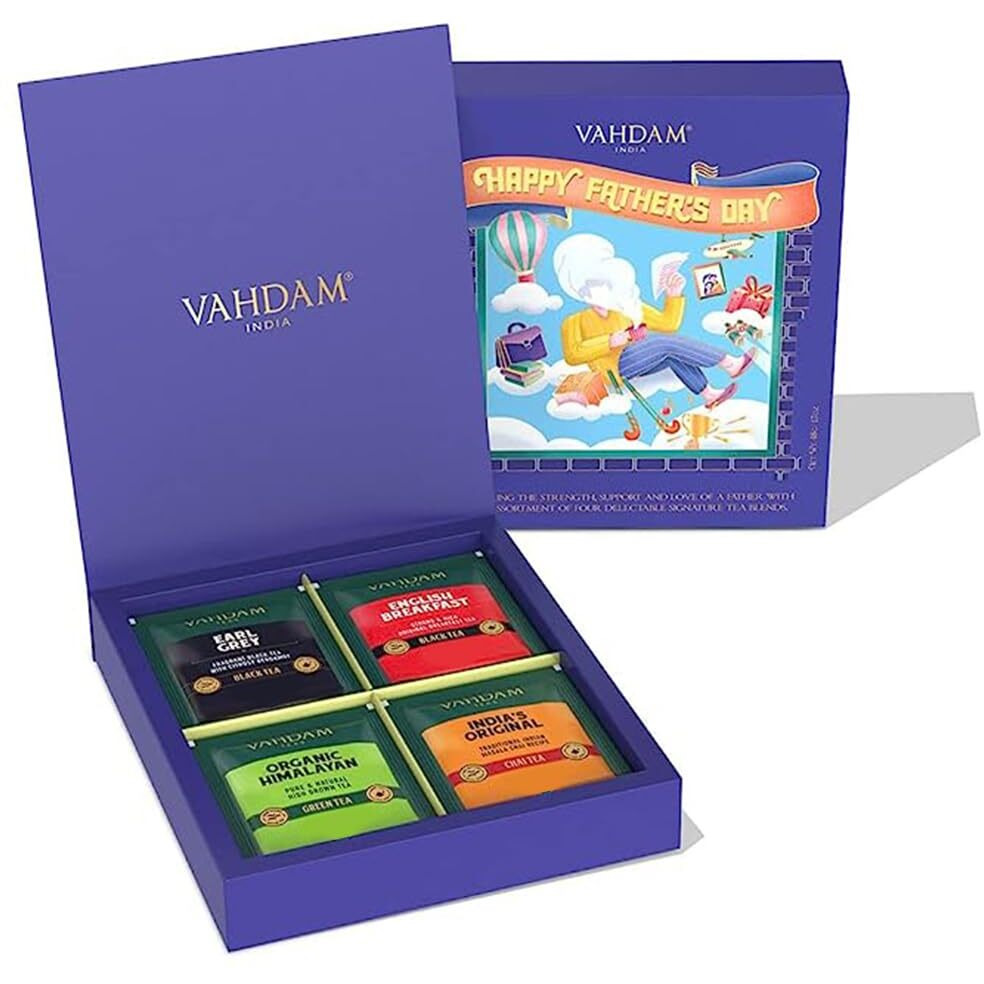 VAHDAM Fathers Day Tea (4 Flavors- 24 Tea Bags) Black Tea, Green Tea, Masala Chai Tea | Variety Sampler Pack Tea Gift Sets | Dad Gifts, 281 Gram