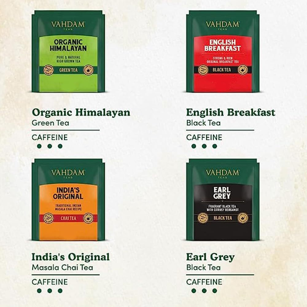 VAHDAM Fathers Day Tea (4 Flavors- 24 Tea Bags) Black Tea, Green Tea, Masala Chai Tea | Variety Sampler Pack Tea Gift Sets | Dad Gifts, 281 Gram