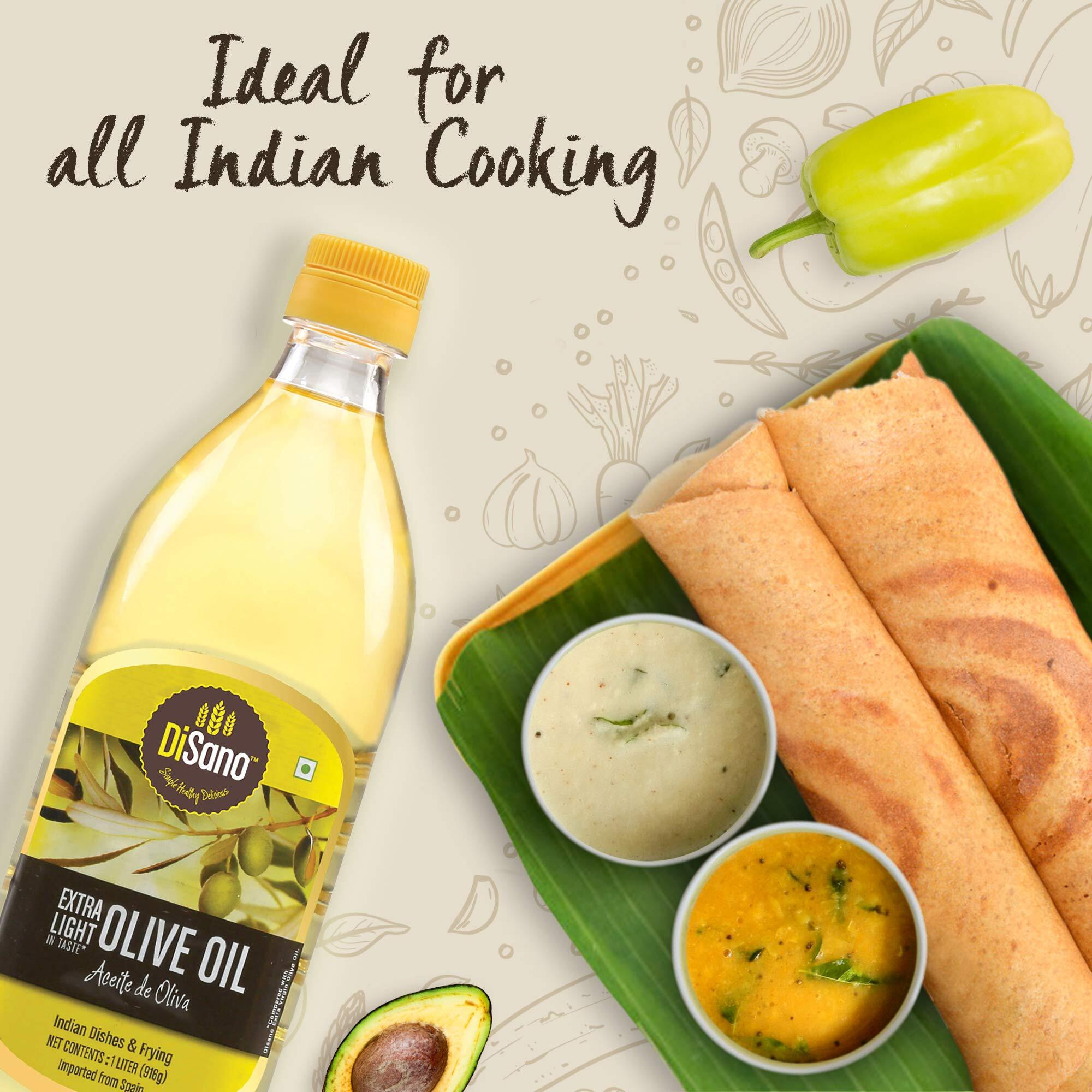 DiSano Extra Light Olive Oil,Ideal for Indian dishes and frying, 1L
