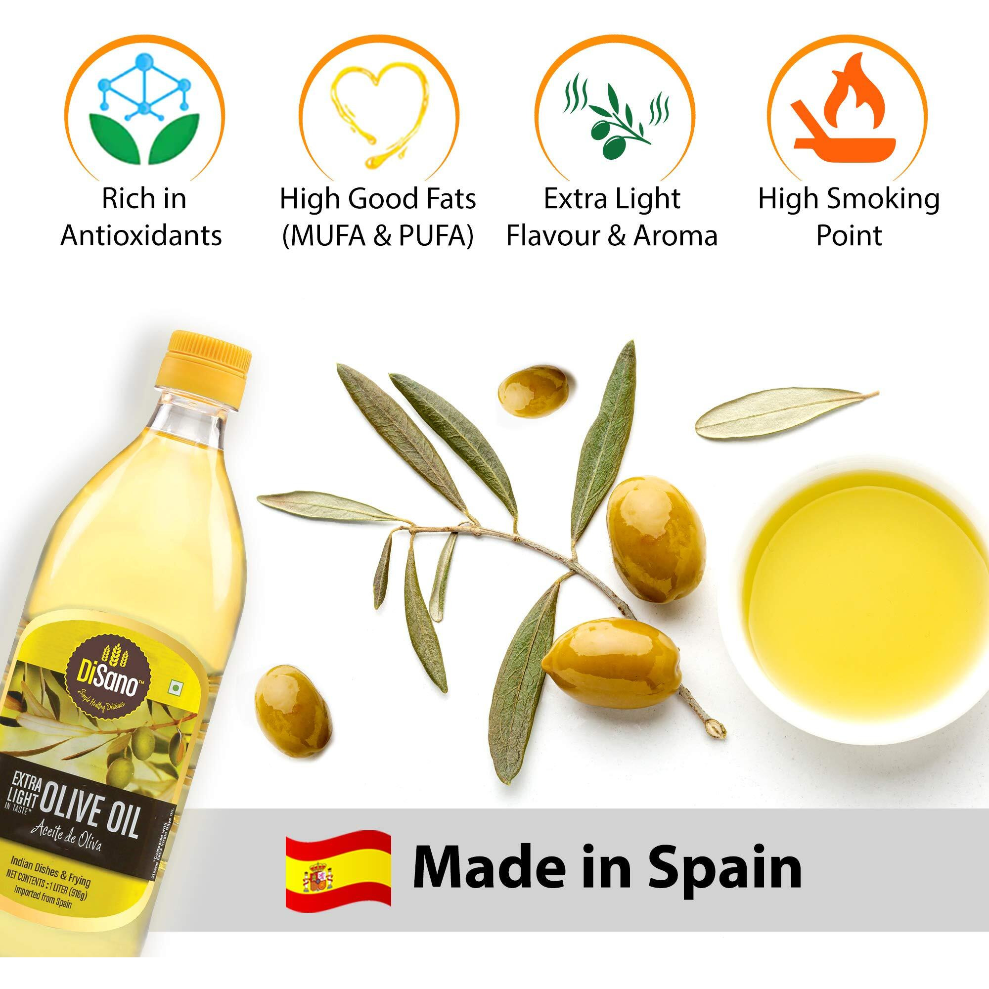 DiSano Extra Light Olive Oil,Ideal for Indian dishes and frying, 1L