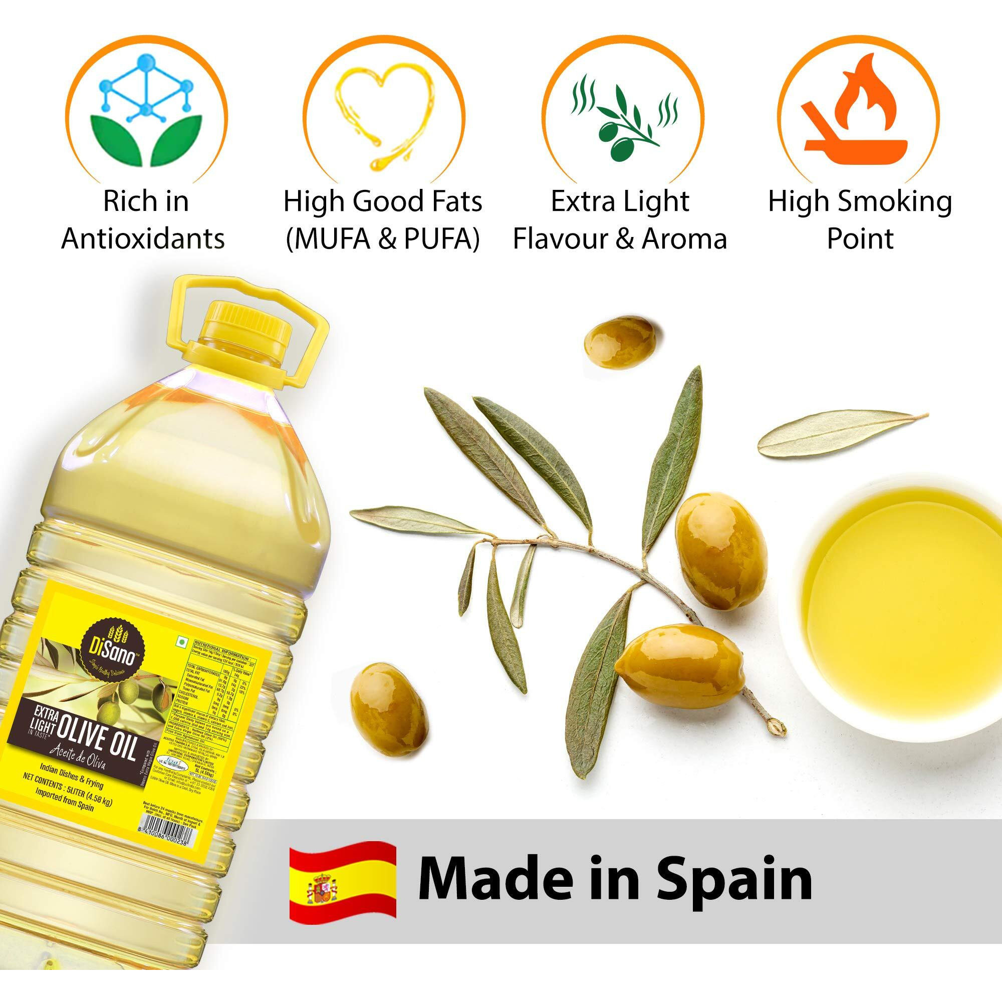 DiSano Extra Light Olive Oil, Ideal for Indian Dishes and Frying, 5