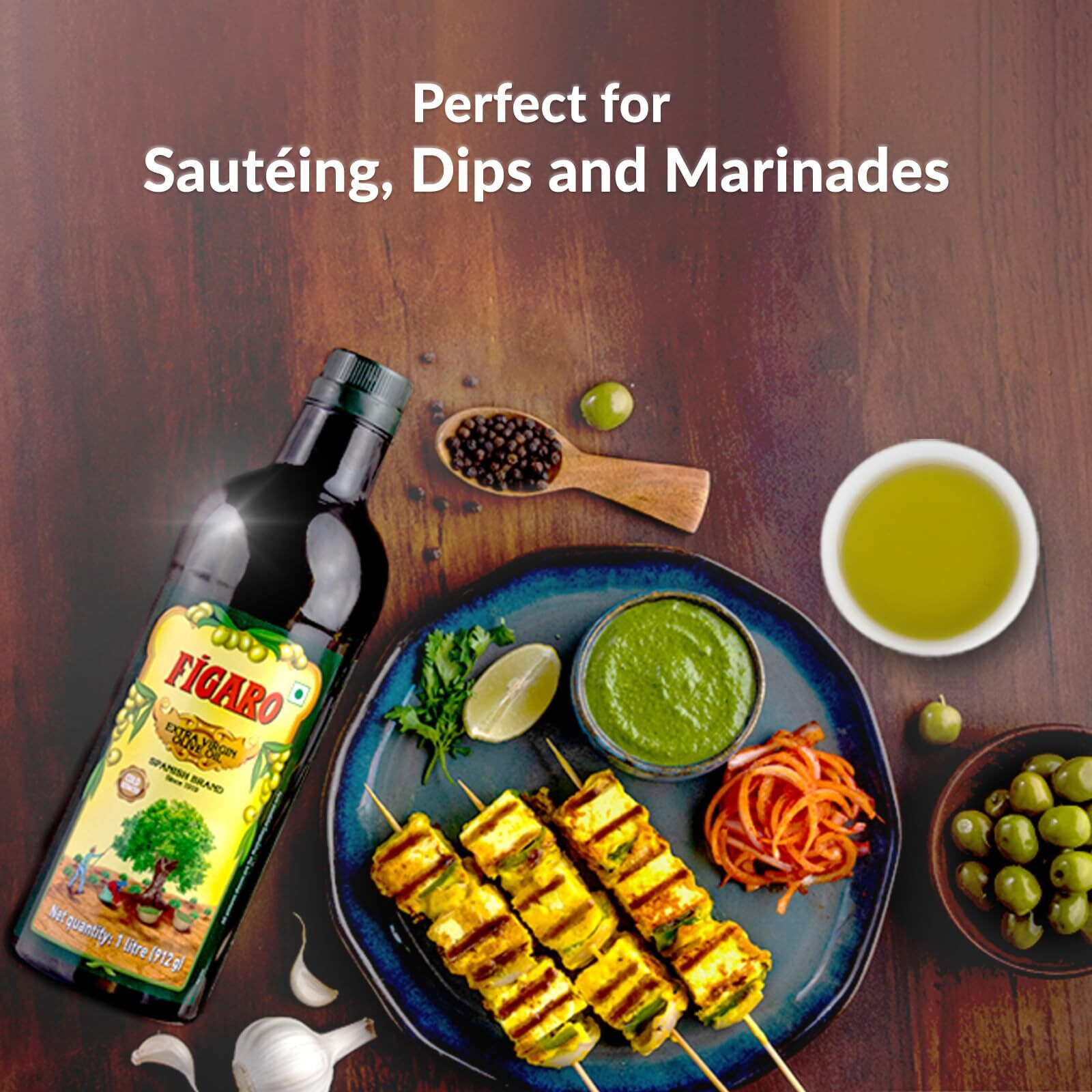 Figaro Extra Virgin Olive Oil- 100% Natural and Cold Extracted- Perfect for Salad, Paratha, Marinade - Imported from Spain- 1L Bottle