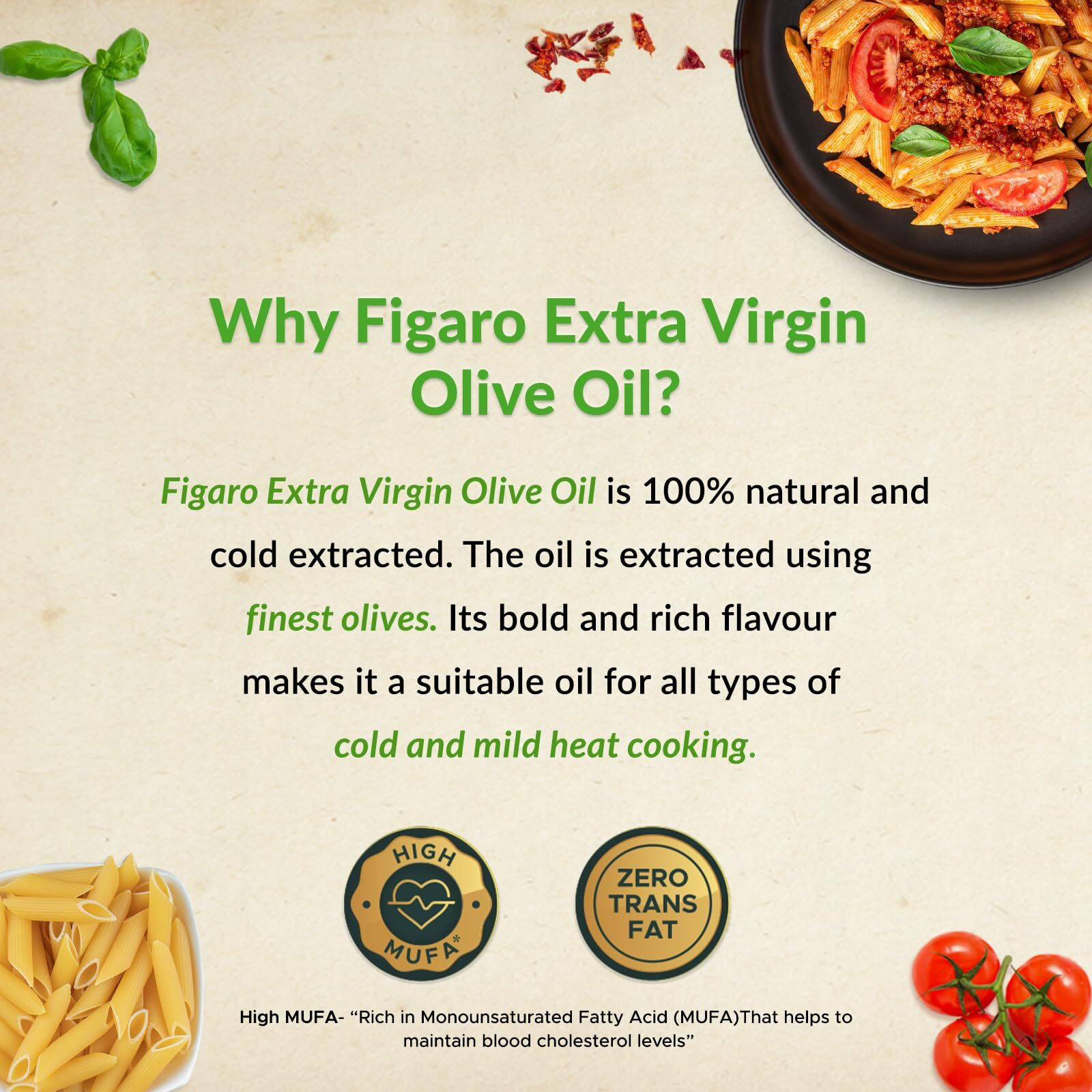 Figaro Extra Virgin Olive Oil- 100% Natural and Cold Extracted- Perfect for Salad, Paratha, Marinade - Imported from Spain- 1L Bottle