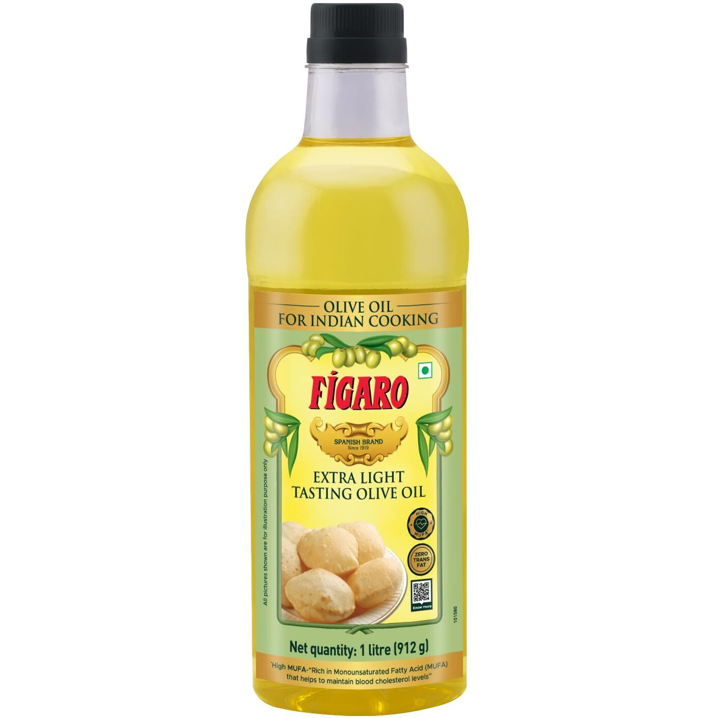 Figaro Extra Light Tasting Olive Oil- Ideal for All Indian Cooking- Suitable for Deep Frying- Imported from Spain- 1L
