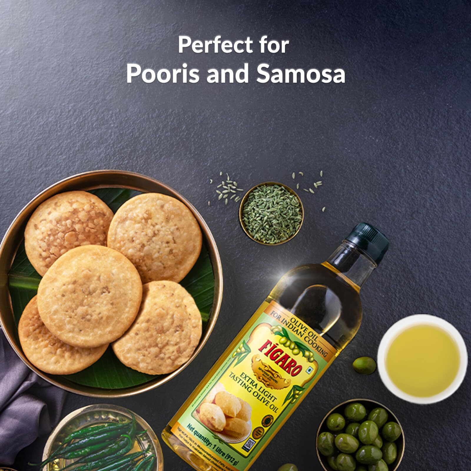 Figaro Extra Light Tasting Olive Oil- Ideal for All Indian Cooking- Suitable for Deep Frying- Imported from Spain- 1L