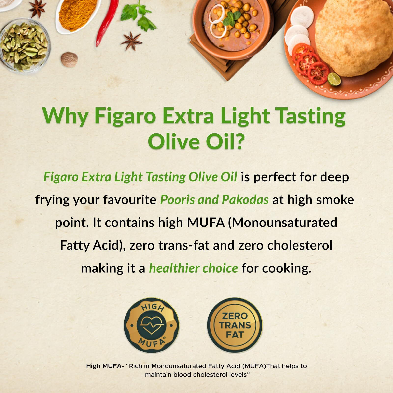 Figaro Extra Light Tasting Olive Oil- Ideal for All Indian Cooking- Suitable for Deep Frying- Imported from Spain- 1L