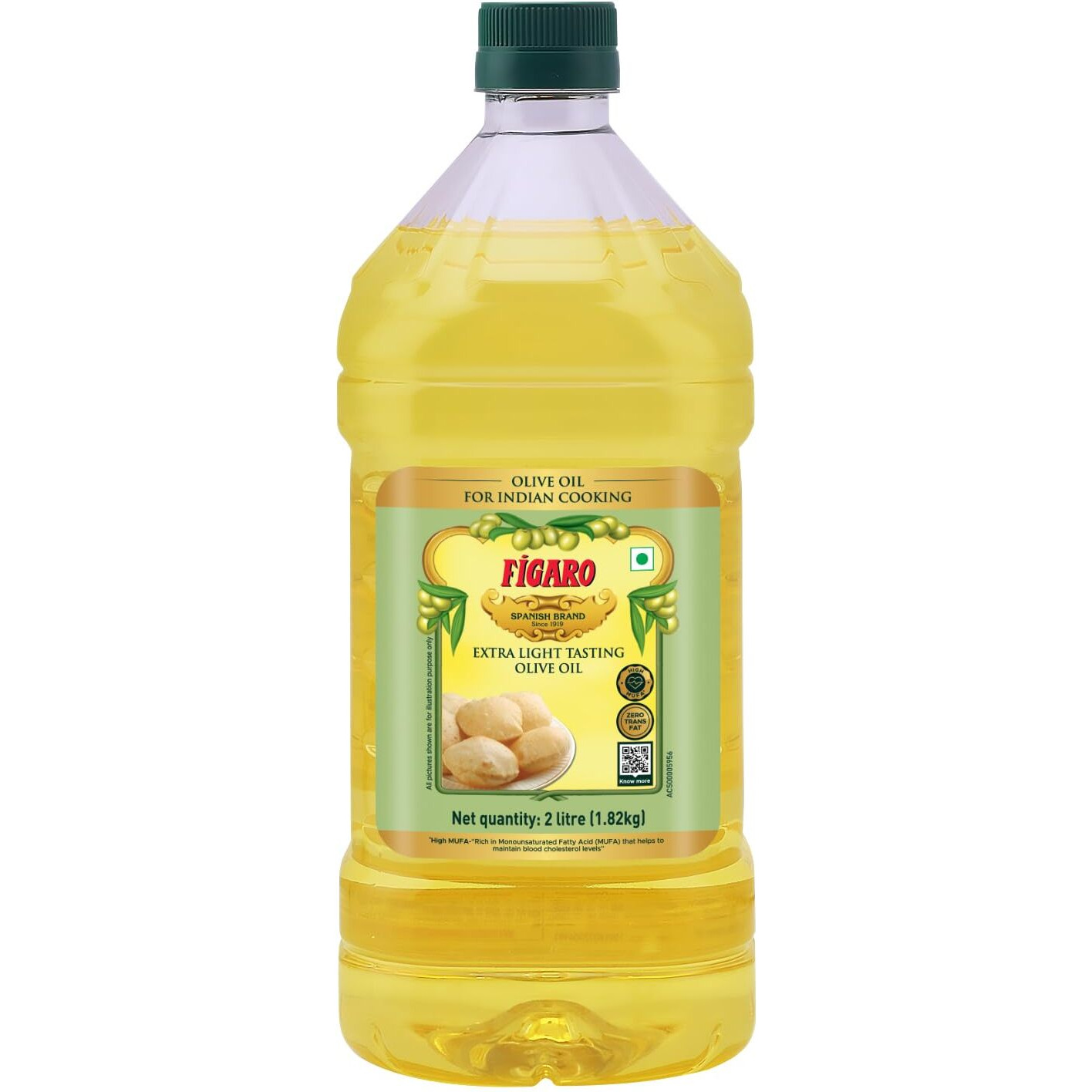 Figaro Extra Light Tasting Olive Oil- Ideal for All Indian Cooking- Suitable for Deep Frying- Imported from Spain- 2L