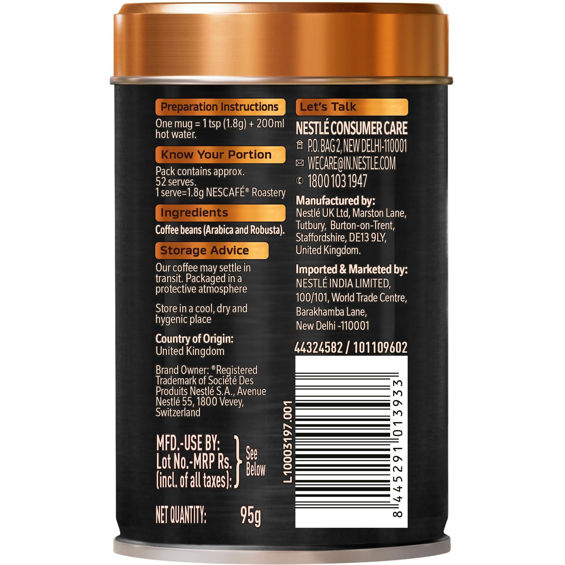 NESCAFE Roastery | Dark Roast | Crafted by Master Roasters | Elevate your coffee experience | Rich & Intense Taste | Premium Coffee | 95g Tin (New Launch)