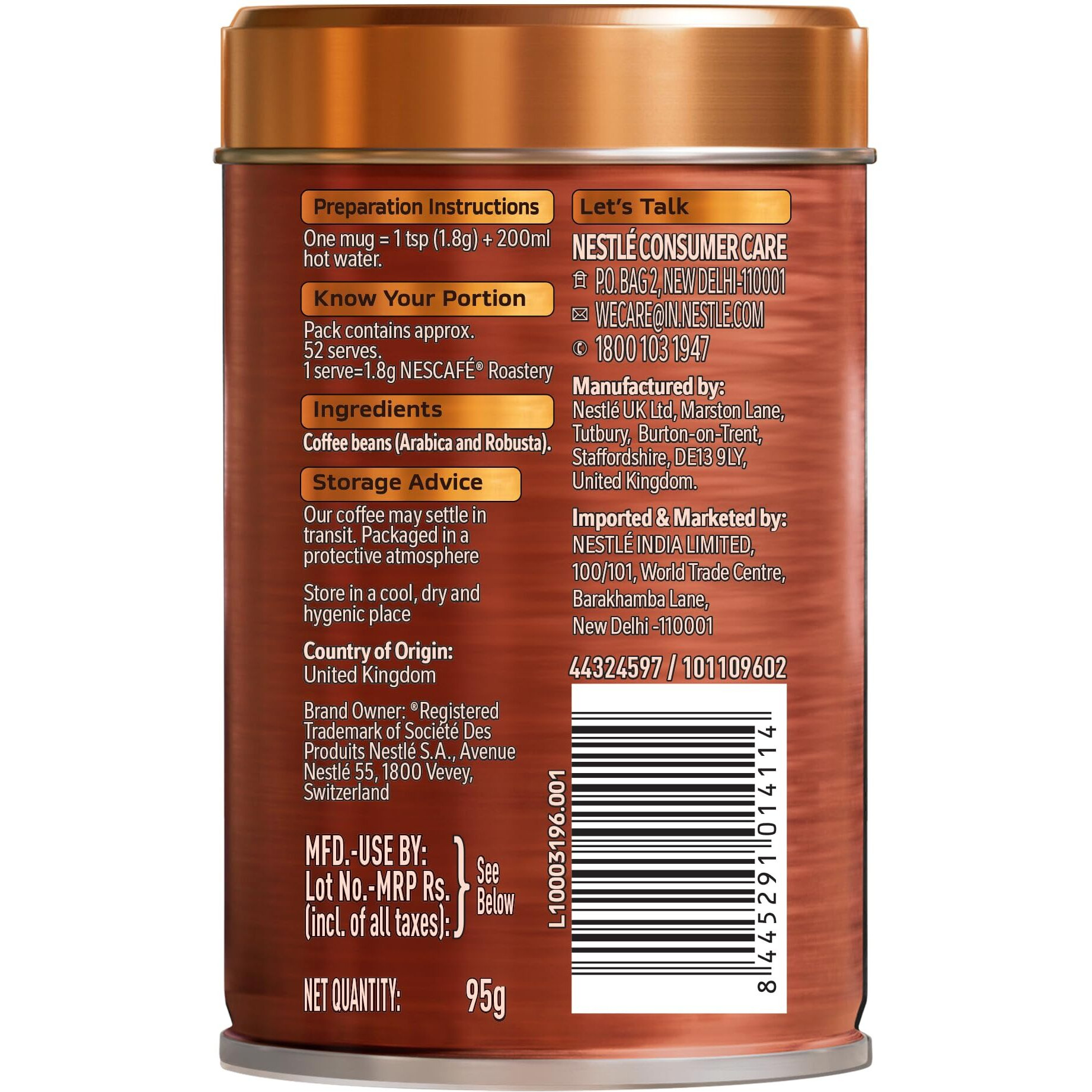 NESCAFE Roastery | Medium Roast | Crafted by Master Roasters | Elevate your coffee experience | Smooth & Delicate Taste | Premium Imported Coffee | 95g Tin (New Launch)
