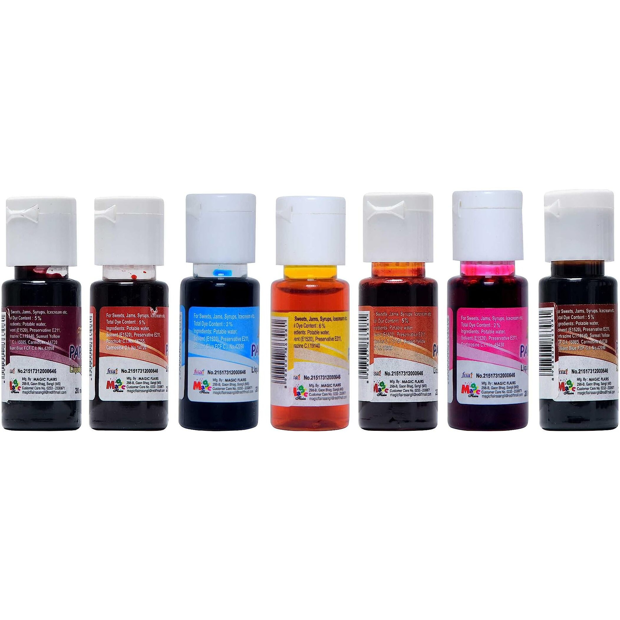 PAPILON FOOD FLAVOURS & COLOURS Shades Of Liquid Food Color (20 Ml X 7 Bottle)