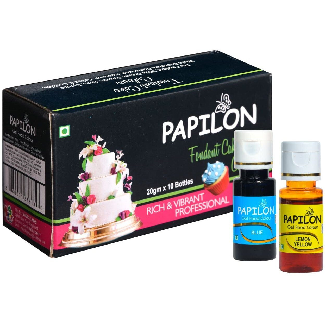Papilon Concentrated Gel Food Colour Pack of 20gm x 10 Bottles Edible Gel Colour For Cake, Fondant/Dessert/Baking