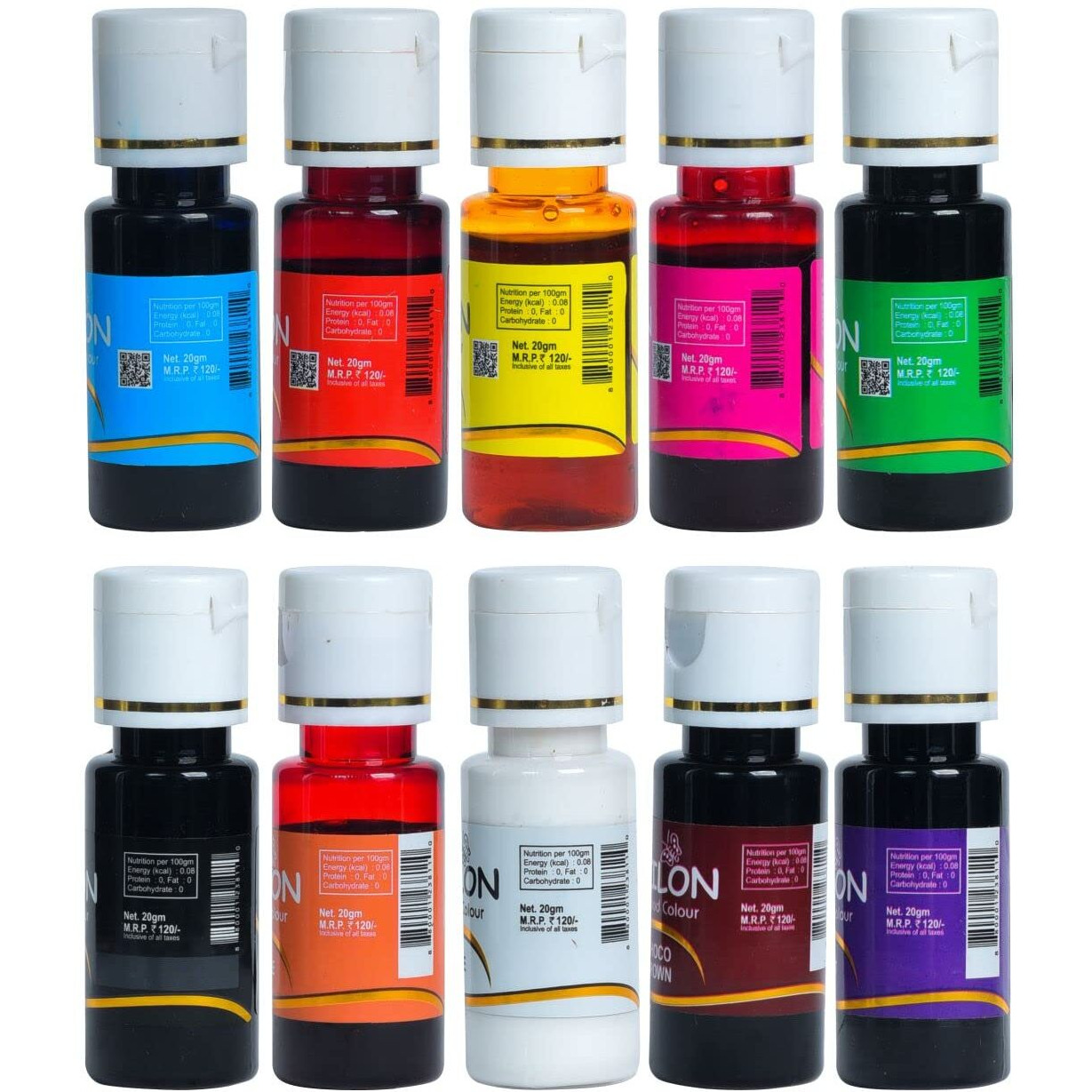 Papilon Concentrated Gel Food Colour Pack of 20gm x 10 Bottles Edible Gel Colour For Cake, Fondant/Dessert/Baking