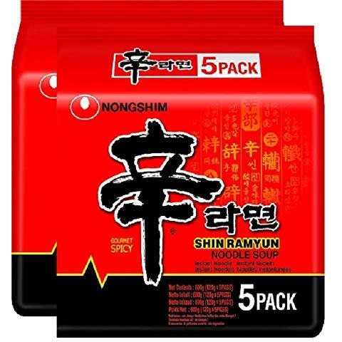 Nongshim-Shin Ramyun Instant Korean Style Noodles 600Gm (120Gm*5) (Pack Of 2) (Imported), 120 grams