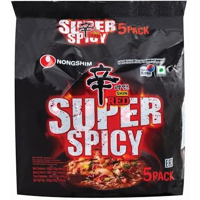 Nongshim Shin Red Super Spicy Instant Noodles, 4.23 Oz 120 G, 5 Pack