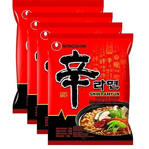 Nongshim Shin Ramyun Korean Style Spicy Noodle Soup Instant Noodles, 4.23 oz  120 g, 4 Pack