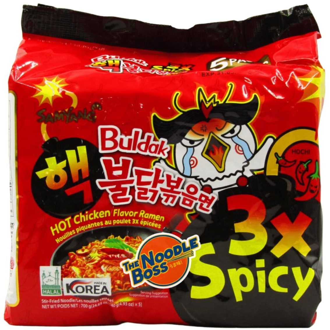 Samyang 3Xspicy Hot Chicken Ramen (140 gramsx5) Pouch, 700 grams