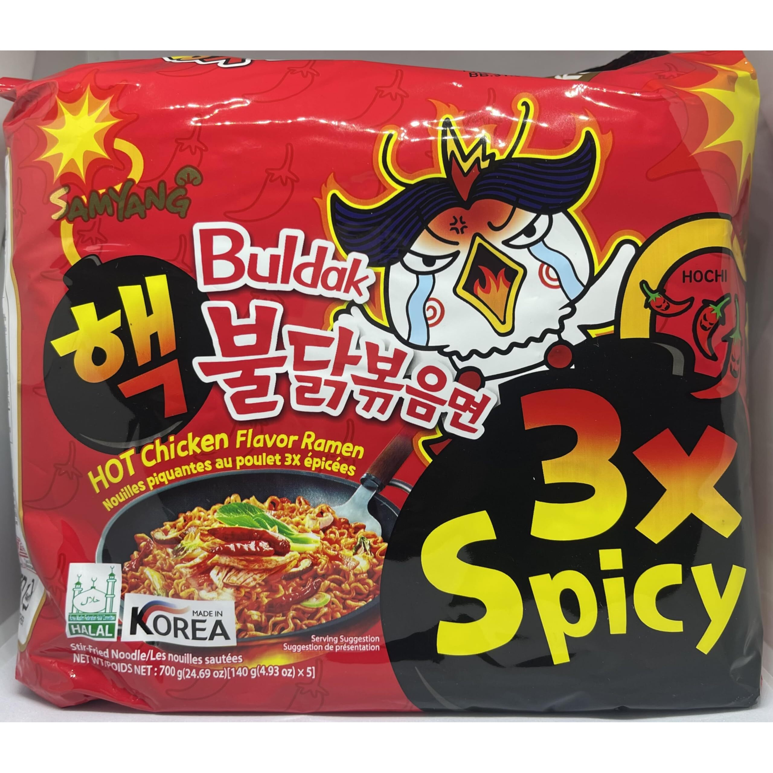 Samyang 3Xspicy Hot Chicken Ramen (140 gramsx5) Pouch, 700 grams