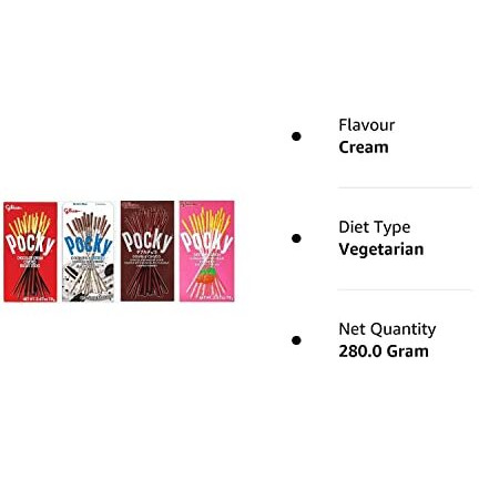 Pocky Sticks Variety Pack Coverd With Crunchy Biscuit, Chocolate, Strawberry, Double Chocolate, Cookies & Cream, Each 70g Pack Of 4