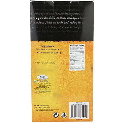Real THAI Original Thai Cuisine Rice Stick Pad Thai Noodles, 13.23 Oz / 375 G,Yellow, Alcohol Free, 375 Grams