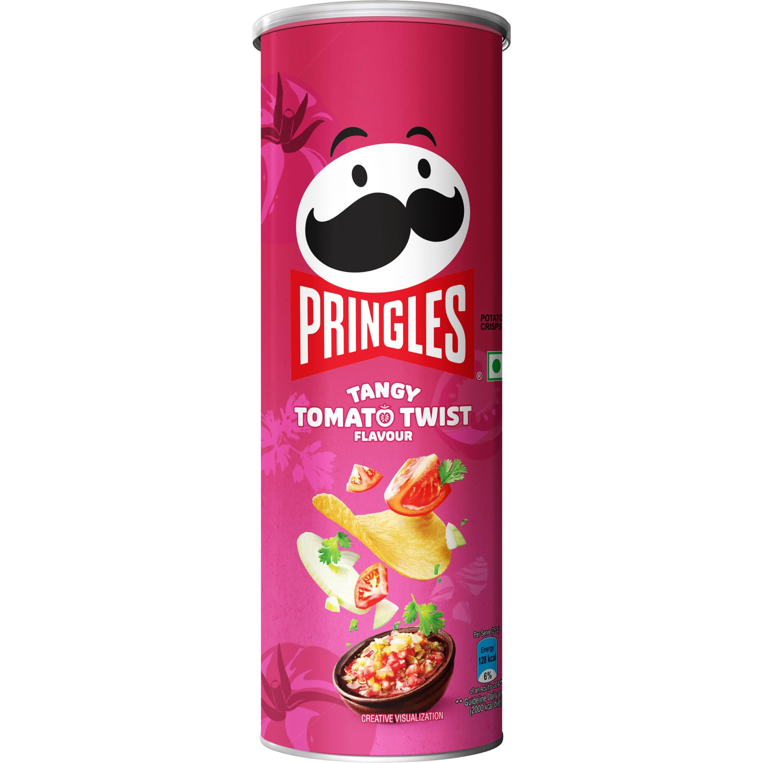 Pringles Tangy Tomato Twist 102 Gram | Potato Chips | Tangy Tomato With A Twist Of Sweet & Spicy Salsa Flavour | Crispy Snack | Crunchy Snack Food For Movies, Games & More | On-The-Go Can - Tomato