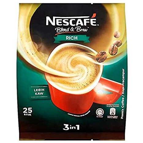 Nescafe 3 In 1 Rich Coffee Powder - 25 Sachets Bag, 475 Gram