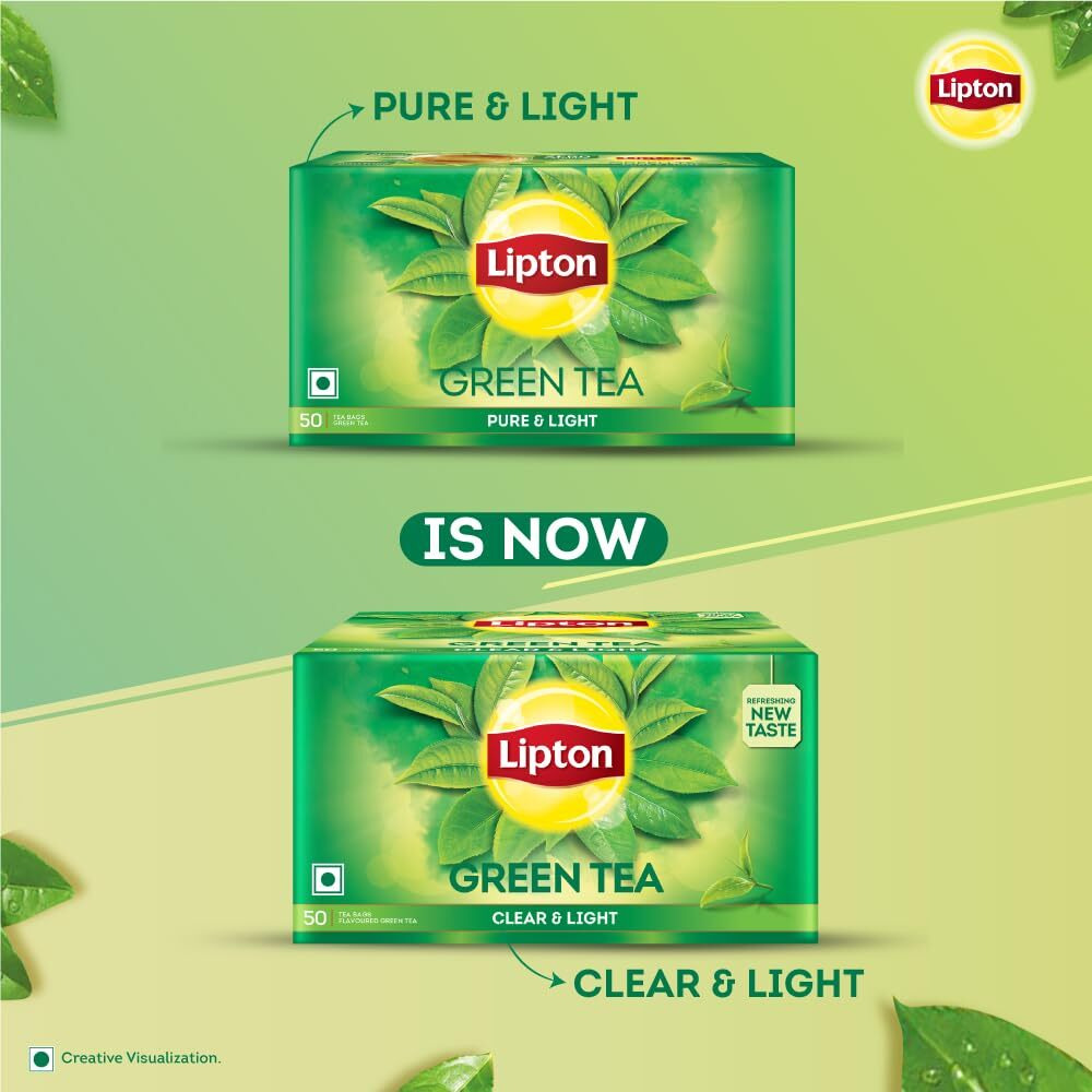 Lipton Pure & Light Green Tea Bags 100 pcs, All Natural Flavour, Zero Calories - Improves Metabolism & Reduces Waist