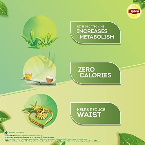 Lipton Honey Lemon Green Tea Bags 100 pcs, All Natural Flavour, Zero Calories - Improves Metabolism & Reduces Waist