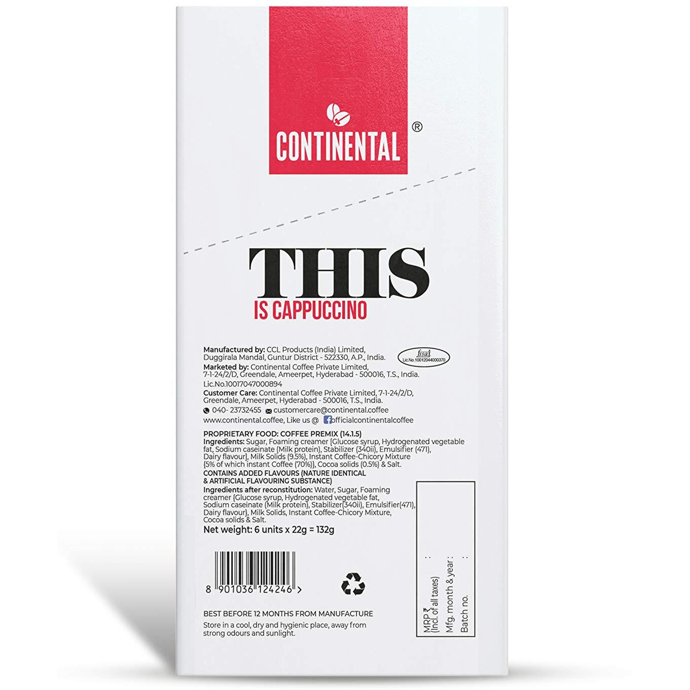 Continental THIS Cappuccino 3 in 1 Premix Instant Coffee 132g (22g*6 Sachets)