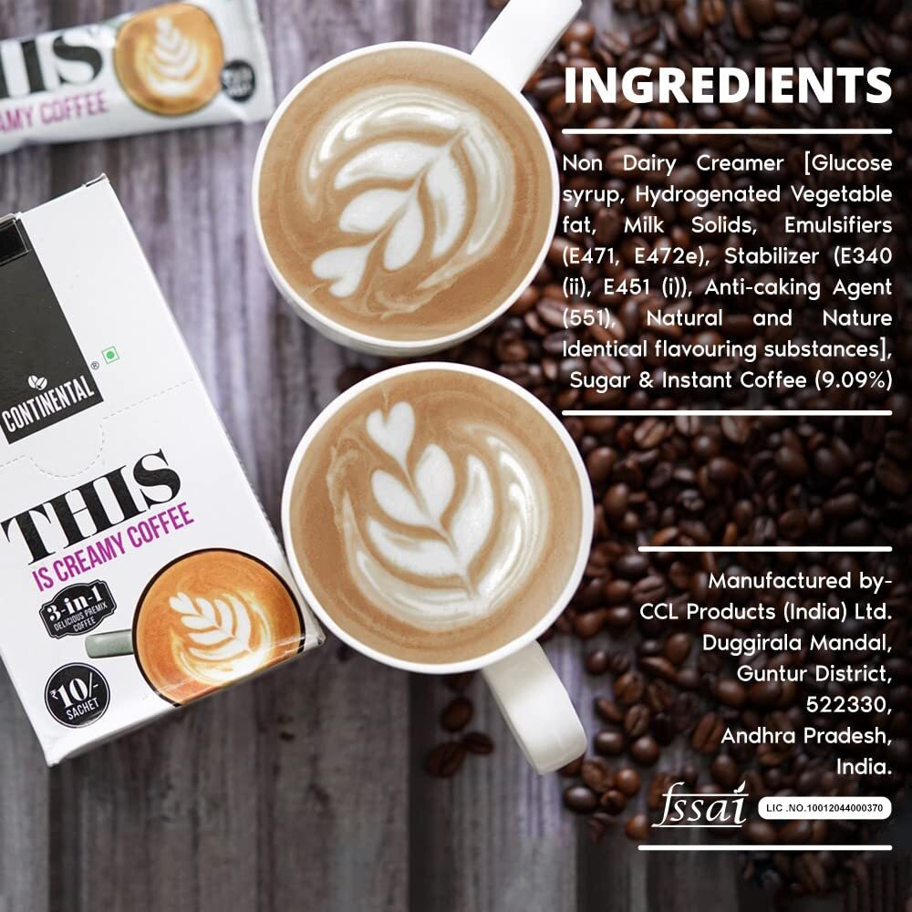 Continental This Creamy Coffee 180 Gram | 3In1 Instant Premix Coffee Powder | 20 Sachets | Just Add Hot Water - Caf Like Coffee